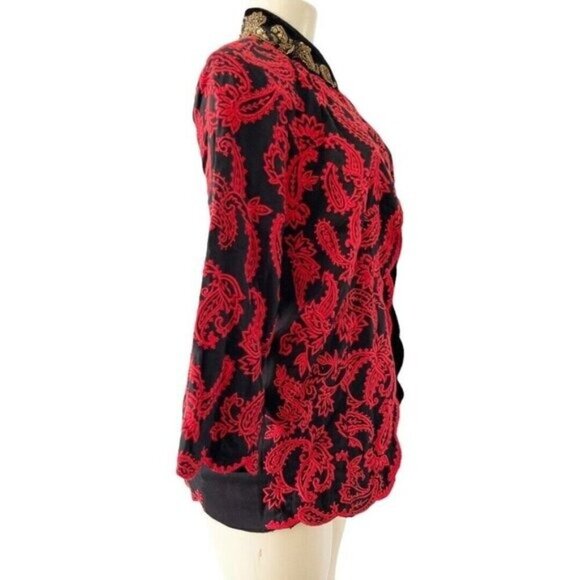 Chicos Collectibles Petite 0P Gold Beaded Black Red Paisley‎ Embroidered Jacket - Picture 4 of 16